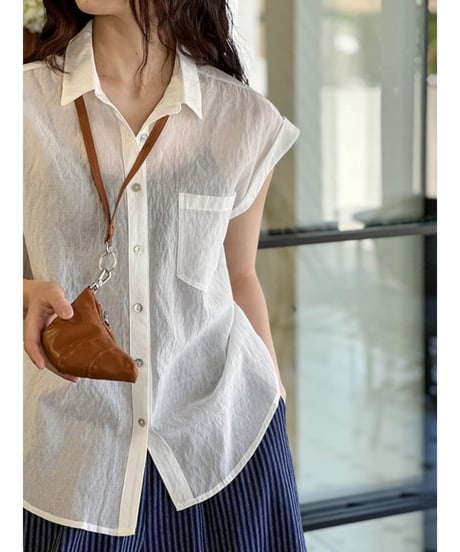 french sleeve sheer shirt /2color　FL2035