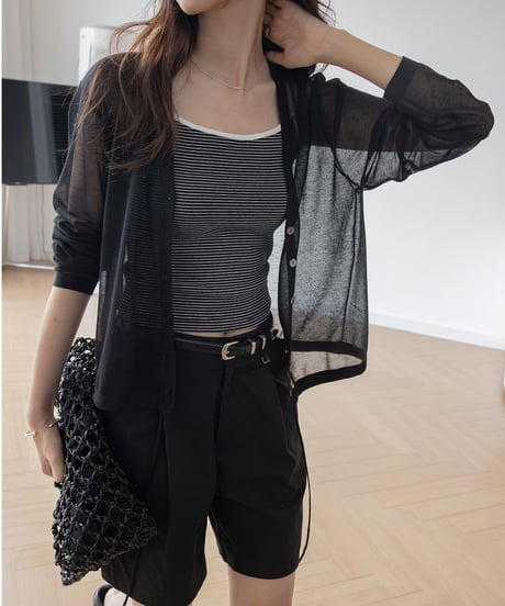 front drawstring sheer cardigan /4color　FL3241
