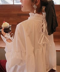 back ribbon balloon sleeve blouse /2color　FL3228
