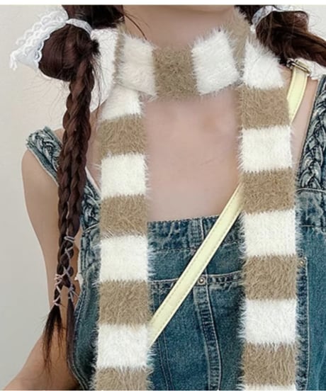 long thin striped stuffed scarf /5colors　FL2908