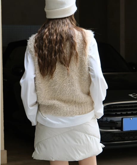 round neck wool vest mink velvet /2color　FL2668