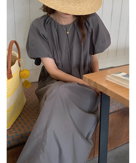puff sleeve back slit dress /2color　FL2003