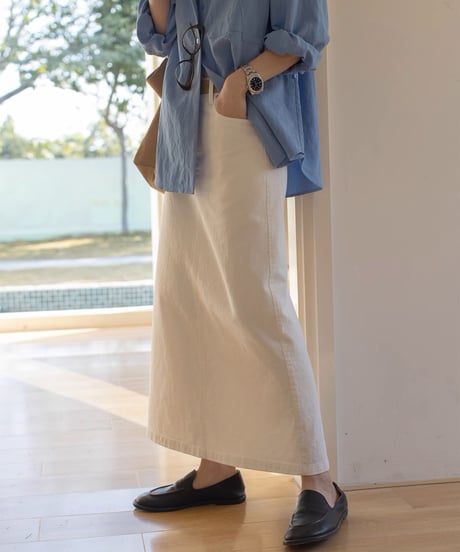 cotton narrow maxi skirt /2color　FL3318