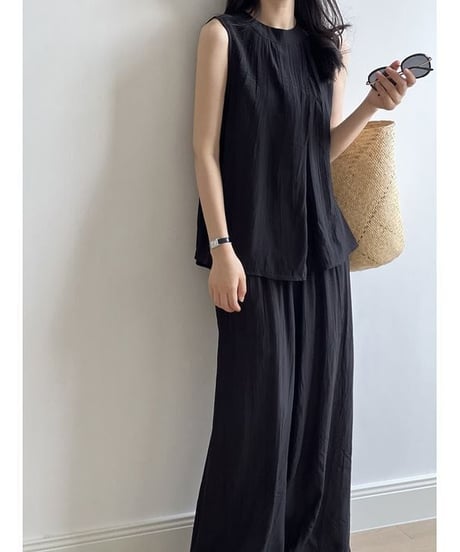 textured sleeveless tops and pants set-up　FL2389