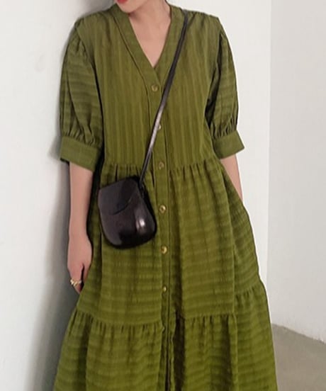 v-neck front opening high waist dress　FL3414