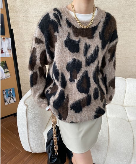 leopard print knit /2color　FL3049