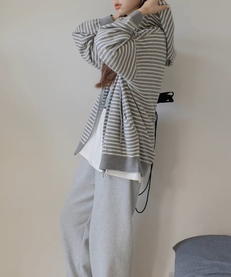 striped knit zip-up hoodie /2color　FL3315