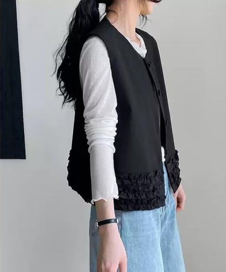 frilled hem vest /2color　FL3363