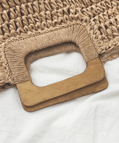 wooden handle straw bag /2color　FL2341