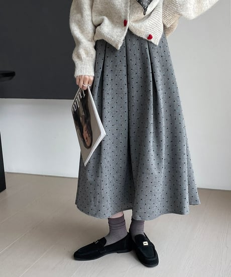polka-dot pleated skirt /2color　FL2852