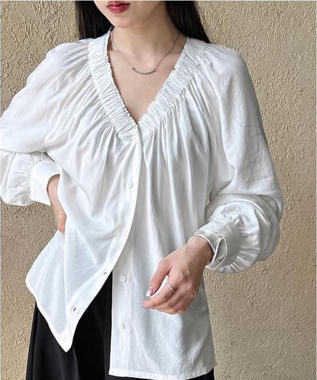 gathered v-neck shirt /2color　FL3370