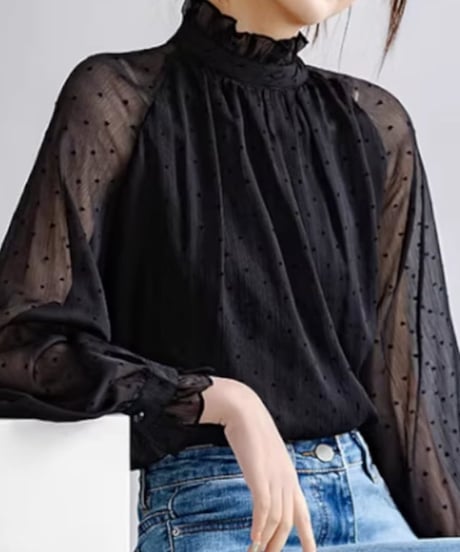 lantern sleeve dot sheer blouse　FL2610
