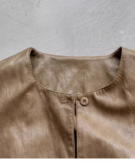 collarless pu leather jacket /2color　FL2814