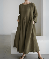 linen blend flared dress /2color　FL2017