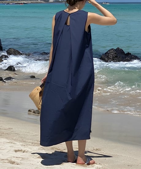 back tuck design sleeveless flare dress　FL3398