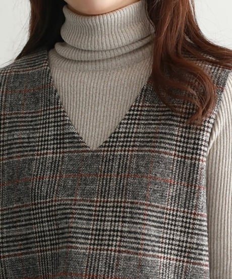 v-neck plaid jumper dress　FL2945