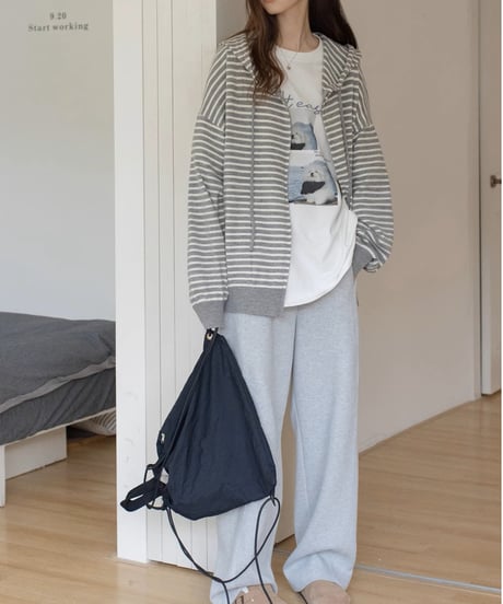 striped knit zip-up hoodie /2color　FL3315