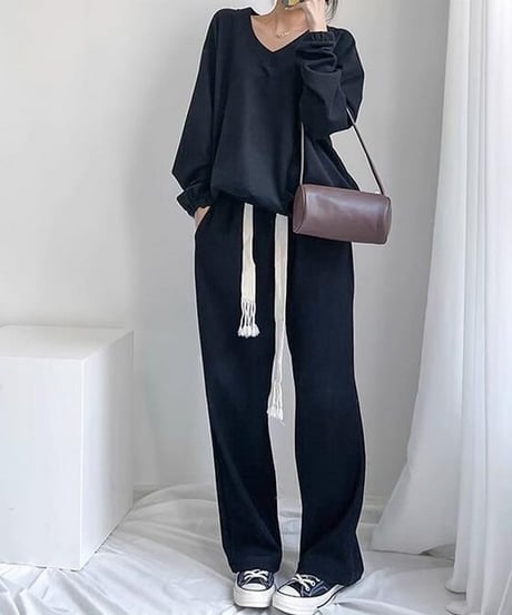 short v-neck sweat top /2color　FL2623