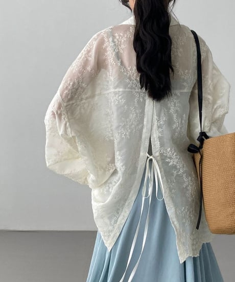 back ribbon embroidery shirtblouse　FL3646