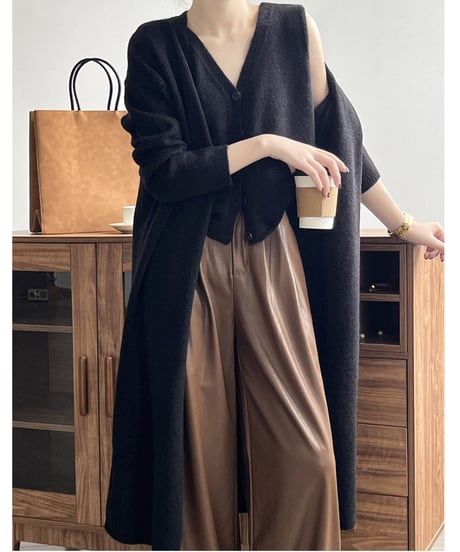 long knit cardigan & vest 2-piece set /5color　FL2728