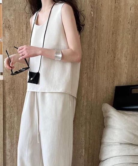 relaxed sleeveless tops + wide pants setup /2color　FL3376