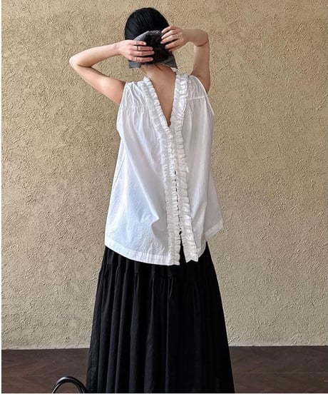 frilled v-neck 2way sleeveless blouse /2color　FL3354