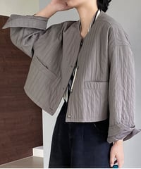 baloon slevve stripe textured blouson /2color　FL2672
