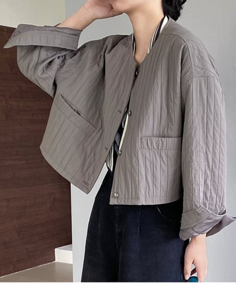 baloon slevve stripe textured blouson /2color　FL2672