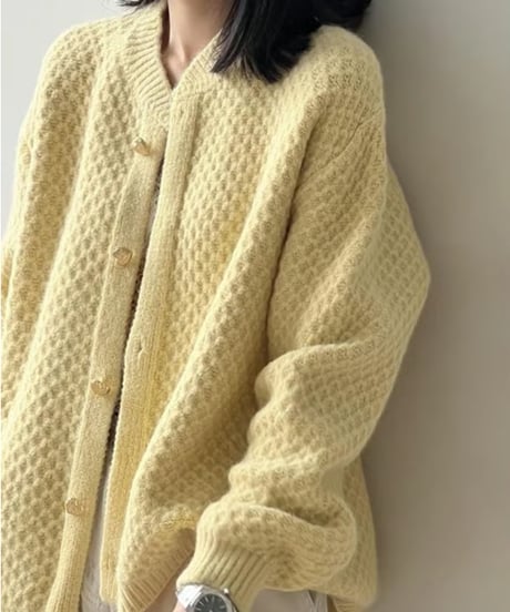 heart button soft knit cardigan /3color　FL2970