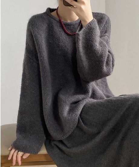 wax touch round neck knit /4color　FL3072
