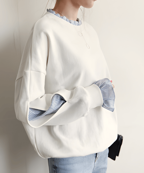 【即納品】striped frill layered sweatshirt top /2color　FL2660