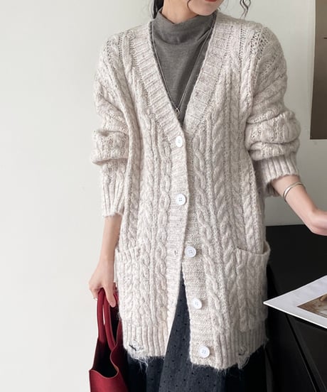 cable knit long cardigan /2color　FL2840