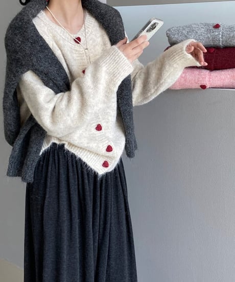 mohair heart button cardigan /5color　FL2946
