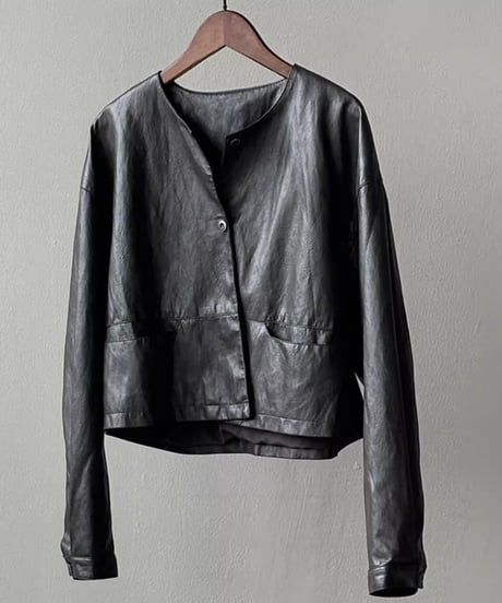 collarless pu leather jacket /2color　FL2814