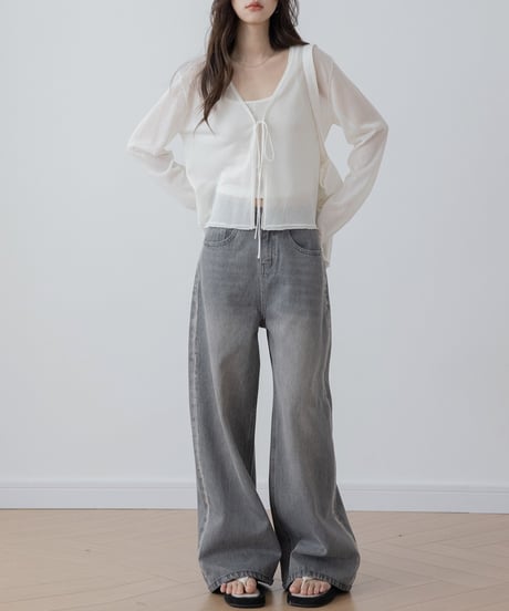 drawstring sheer knit cardigan /4color　FL3293