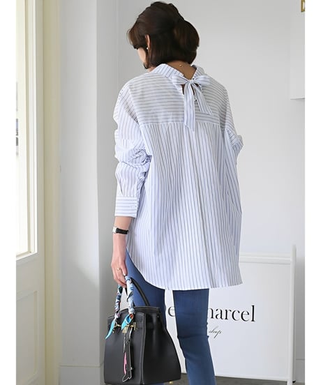 back ribbon striped shirt /2color　FL2056