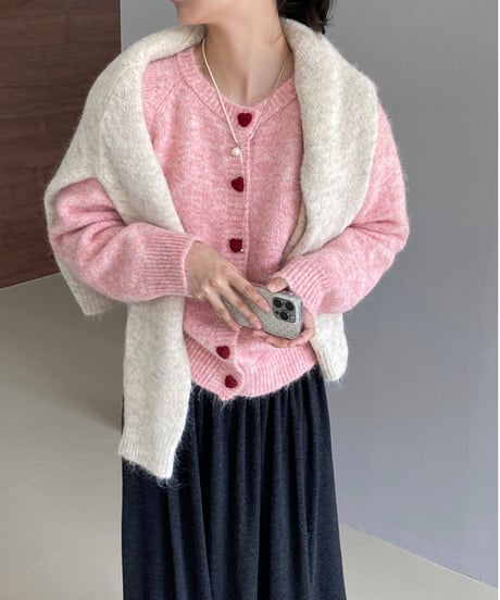 heart button knit cardigan /5color　FL2799