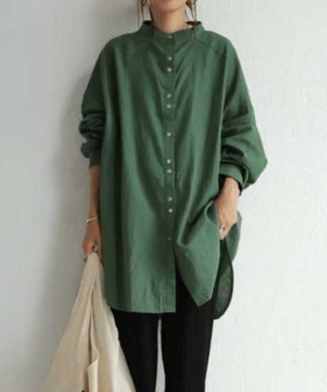 stand neck single breasted shirt /4color　FL3334