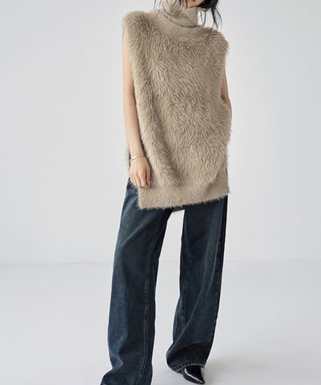 high neck eco fur vest /2color　FL2926