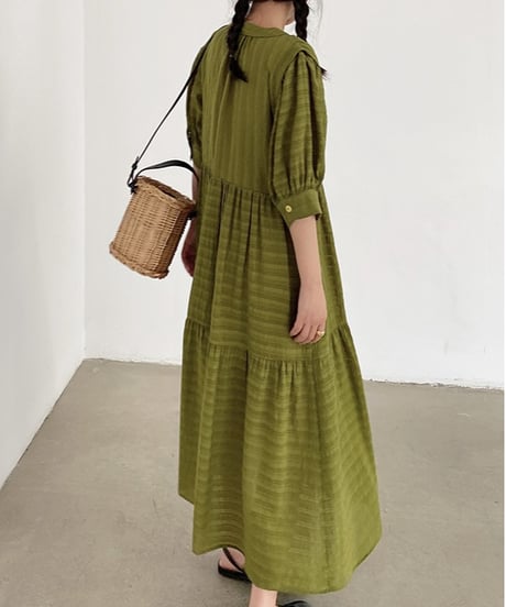 v-neck front opening high waist dress　FL3414