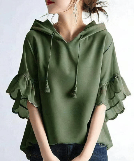 layered ruffle sleeve hoodie blouse /2color　FL3639