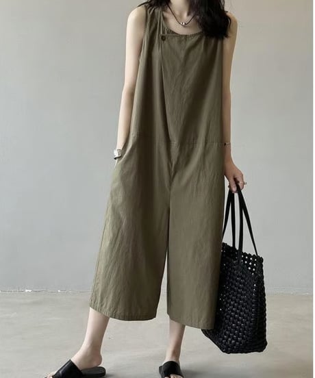 earth color wide leg overalls /2color　FL3461