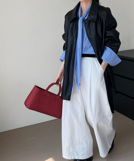 pu leather waist-belt coat /2color　FL2797