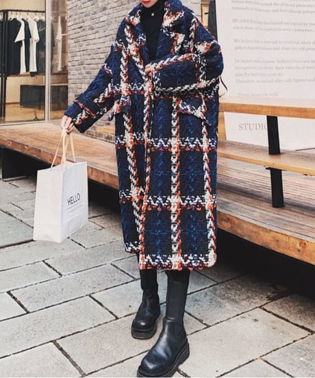 tweed plaid coat　FL2894