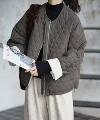 quilted collarless jacket /2color　FL2859