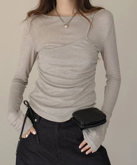 fake layered design cut and sew /3color　FL3329