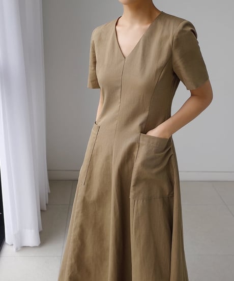 v-neck half sleeve flared dress　FL2149