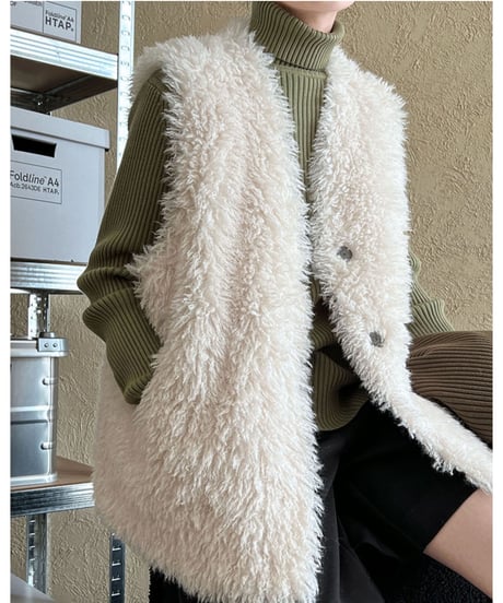 lamb hair fur vest /2color　FL3043
