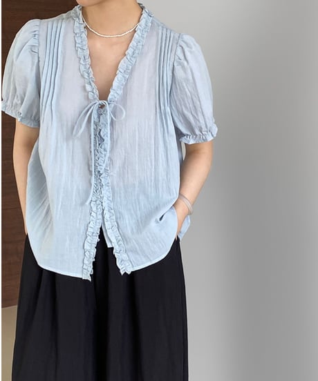 short sleeve frill blouse /3color　FL3425