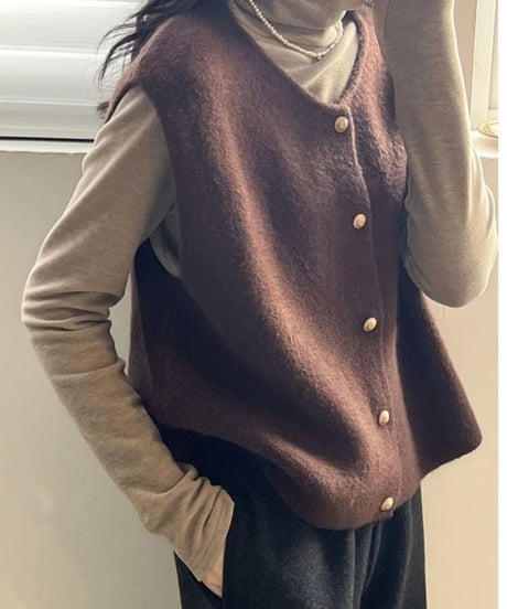 collarless knit vest /6color　FL2932